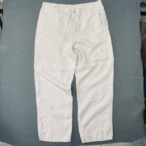 Relaxed 100% Linen Drawstring Waist Pants Beach Off White Tan Men's L